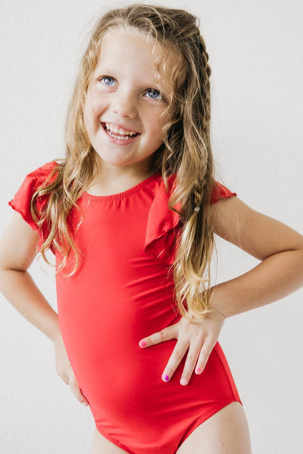 red-s-s-flutter-sleeve-leotard Mila &  Rose - Sophia's Style-Red S/S Flutter Sleeve Leotard-6-12M--1